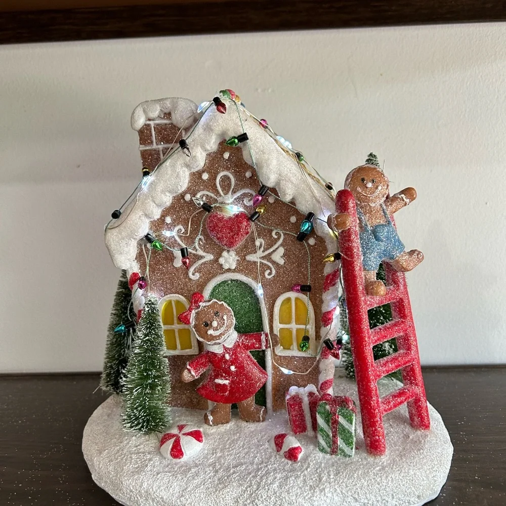 Gingerbread House Holiday Decoration with Lights by Valerie